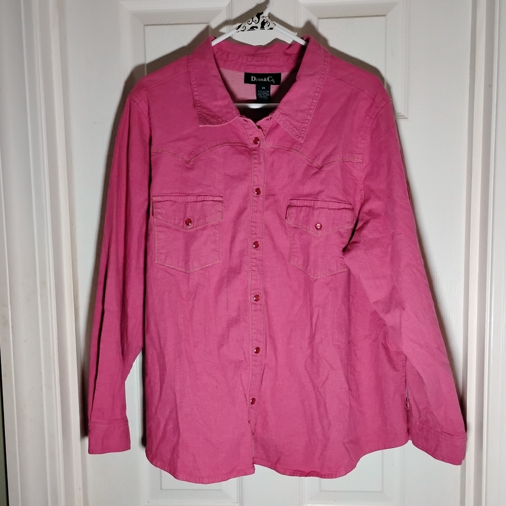 Women's Western Shirt Denim & Co. Pearl Snap Stretch Cotton